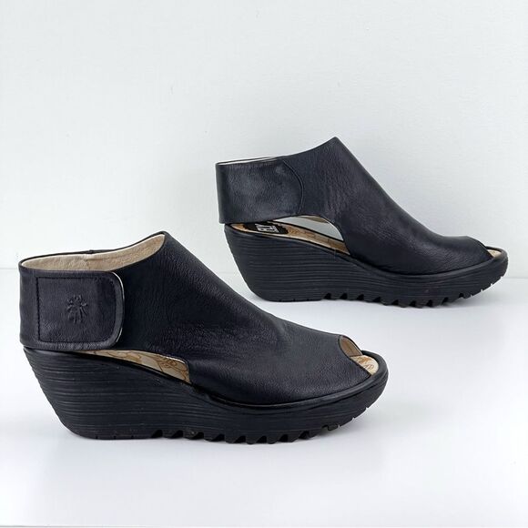 FLY London Peep Toe Wedges - Picture 4 of 12